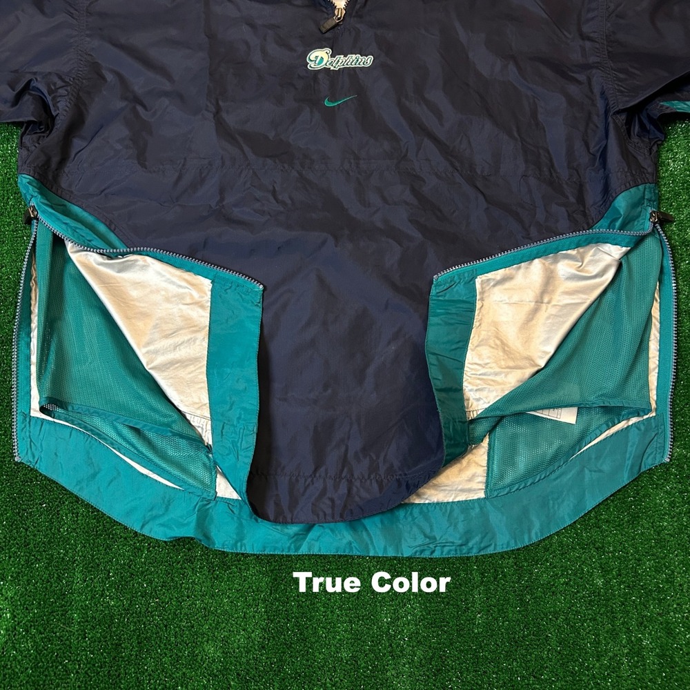 Vintage Nike Windbreaker Mens Large Teal Navy Miami Dolphins NFL Quarter Zip - Picture 3 of 12
